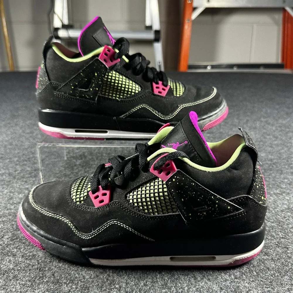 Jordan 4 Retro GG Lemon Lime Black Pink Kids Shoes‎ 705344-027 Size 7Y